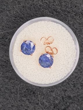 7mm Natural Blue Sapphire Studs Rose Gold 925 Sterling Silver Handmade